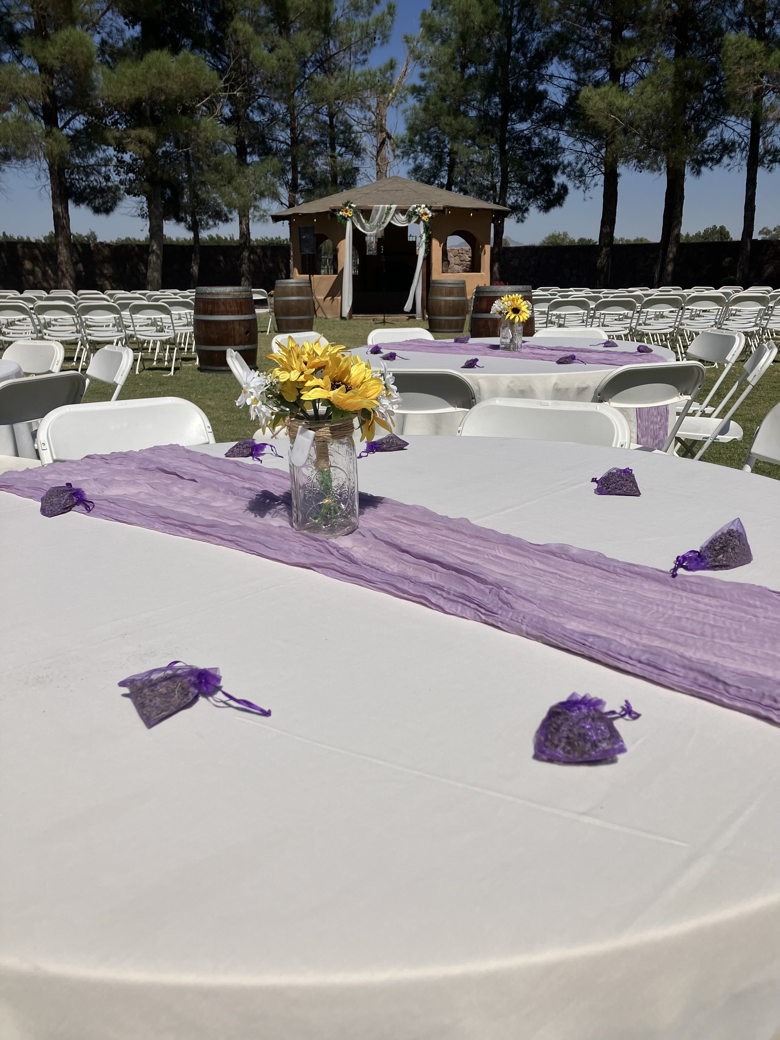 outdoor wedding with purple decor